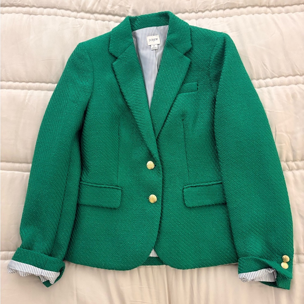 J.Crew green textured Blazer with striped lining and gold button detail